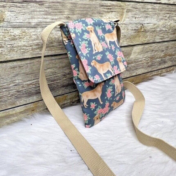 Jtaylorcrafts Floral Roses Dog Print Small Cotton Purse Shoulder Bag Crossbody - Picture 2 of 12